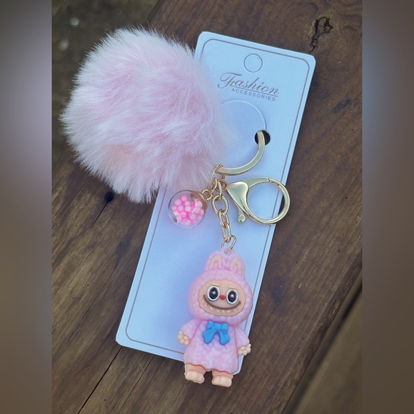 NWT Labubu INSPIRED Pink Keychain/Bag Charm w/Pom Pom - Picture 1 of 4